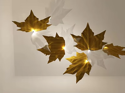 Golden and White Maple Leaf Shaped Decorative Lights for Home Interior Decoration with Warm Illumination 3d model