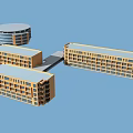 Modern School Building Featuring Circular Hall Connected Walkway Rectangular Classrooms Beige Exteriors Gray Roofs Windows 3d model