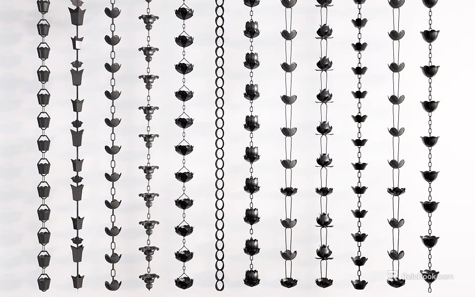 Hanging Metal Garden Ornaments Chains With Flower And Heart Shapes For Outdoor Use 3d model 