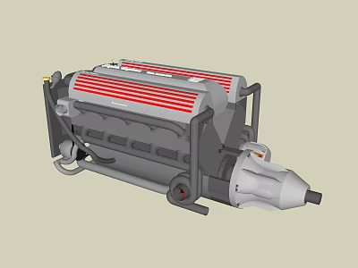 Industrial Equipment With Red Striped Top And Gray Body For Heavy Duty Use 3d model