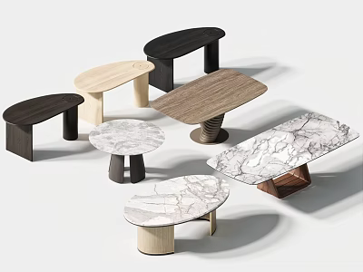 Various Modern Design Dining Tables With Wooden And Marble Tops And Different Leg Styles 3d model
