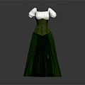 Elegant Green Long Vintage Dress With White Sleeves And Corset Bodice