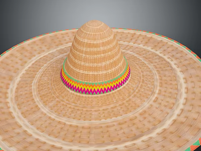 Woven Straw Hat with Wide Brim and Colorful Decorative Band for Daily Wear 3d model