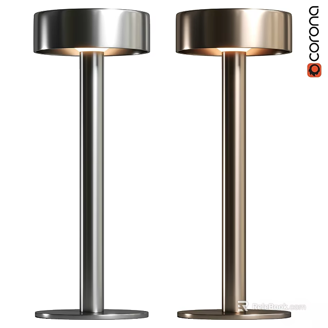 Modern Stylish Table Lamps With Silver And Gold Metal Bases And Cylindrical Design 3d model 