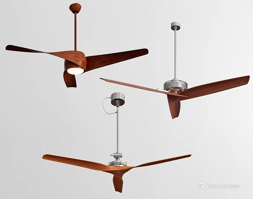 Modern Ceiling Fans With Wooden Blades And Hanging Design In Different Styles 3d model 