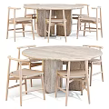 Modern Round Dining Table Set With Marble Top And Wooden Chairs 3d model