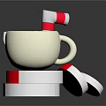 Cartoon Cup Character With Big Eyes Red Nose Striped Straw On Red Blue White Base
