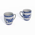 Traditional Blue and White Ceramic Tea Cups With Dragon Pattern And Geometric Borders 3d model