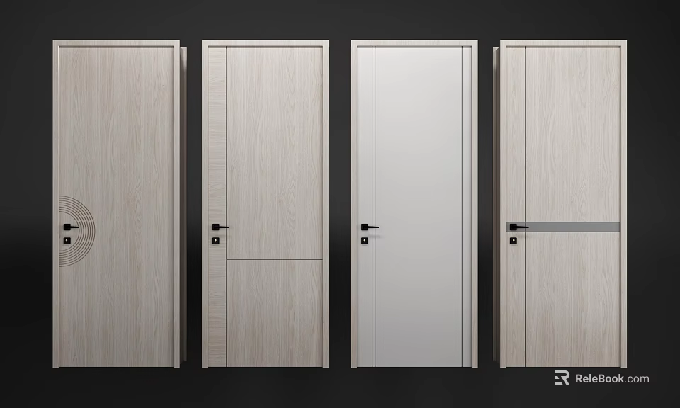 Modern Swing Doors With Various Panel Designs And Wooden Finishes For Home 3d model 