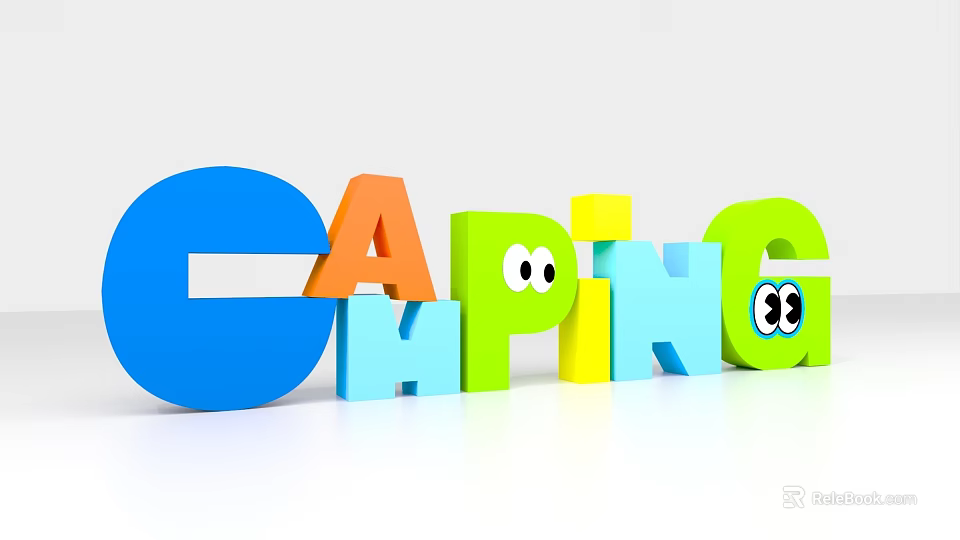 Camping Themed Colorful 3D Letters Featuring Playful Eyes And Vibrant Design 3d model 