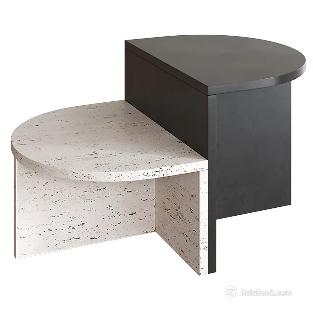 Modern Coffee Table With Marble Top And Black Metal Frame Design 3d model