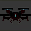 Futuristic Drone With Four Propellers Two Blue Rings And Black And Red Body Design