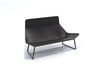 Modern Black Leather Two Seater Sofa With Slim Metal Frame Interior Design 3d model