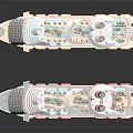 Two Detailed Cruise Ship Models With Colorful Decks And Structures
