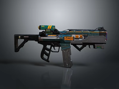 Futuristic Assault Rifle With Green Orange Accents And Modern Tactical Design 3d model