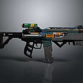 Futuristic Assault Rifle With Green Orange Accents And Modern Tactical Design