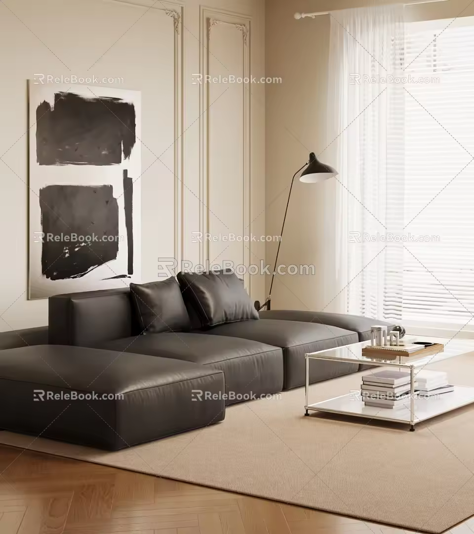 Modern Black Sofa Coffee Table Combination Multiplayer Sofa 3d model