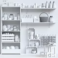 Wooden Shelving Unit Organizing Kitchen Supplies Fruits Jars Coffee Maker And Wine Rack