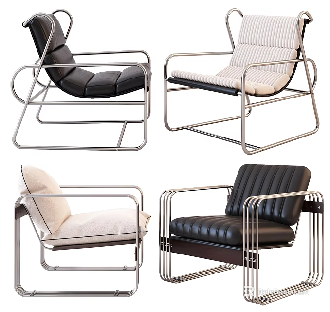 Modern Lounge Chairs With Metal Frame Leather And Fabric Upholstery Design 3d model 