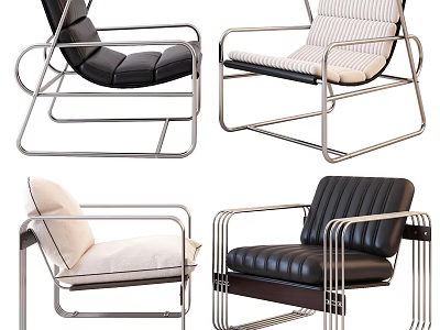 Modern Lounge Chairs With Metal Frame Leather And Fabric Upholstery Design 3d model