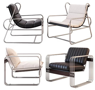Modern Lounge Chairs With Metal Frame Leather And Fabric Upholstery Design 3d model