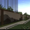 Modern Scenic Wall Design With Linear Lighting Garden Pathway And Green Plants Trees