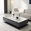 Modern Light Grey Sofa and Coffee Table Set with Marble Top Decorative Vase and Bowl