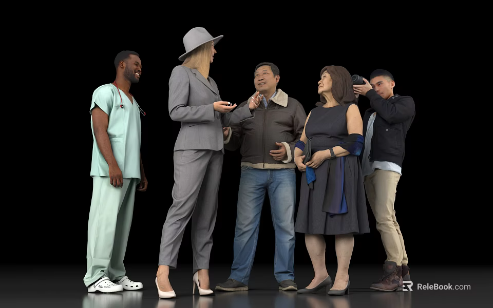 Diverse Group of People Standing in Various Outfits Interacting Casually Together 3d model 