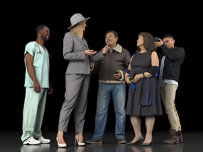 Diverse Group of People Standing in Various Outfits Interacting Casually Together 3d model