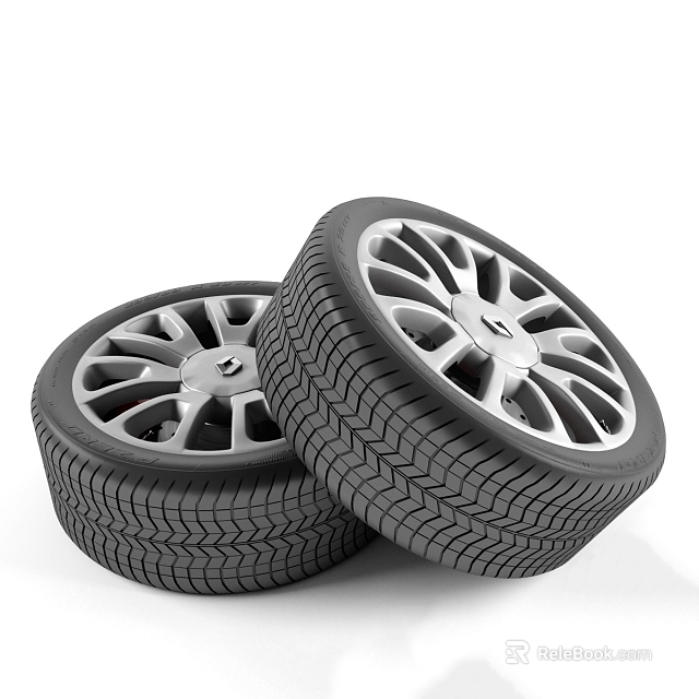 Stacked Car Tires With Silver Alloy Wheels And Detailed Tread Pattern 3d model 