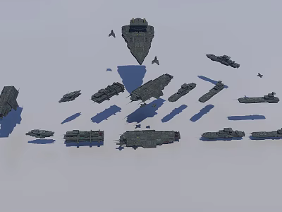 Sci Fi Fighter Jets And Various Size Aircraft Fleet In Formation 3d model