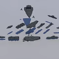Sci Fi Fighter Jets And Various Size Aircraft Fleet In Formation 3d model