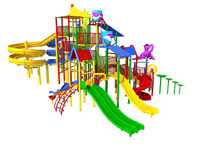 Children's Colorful Playground Equipment With Slides Climbing Structures And Play Towers 3d model