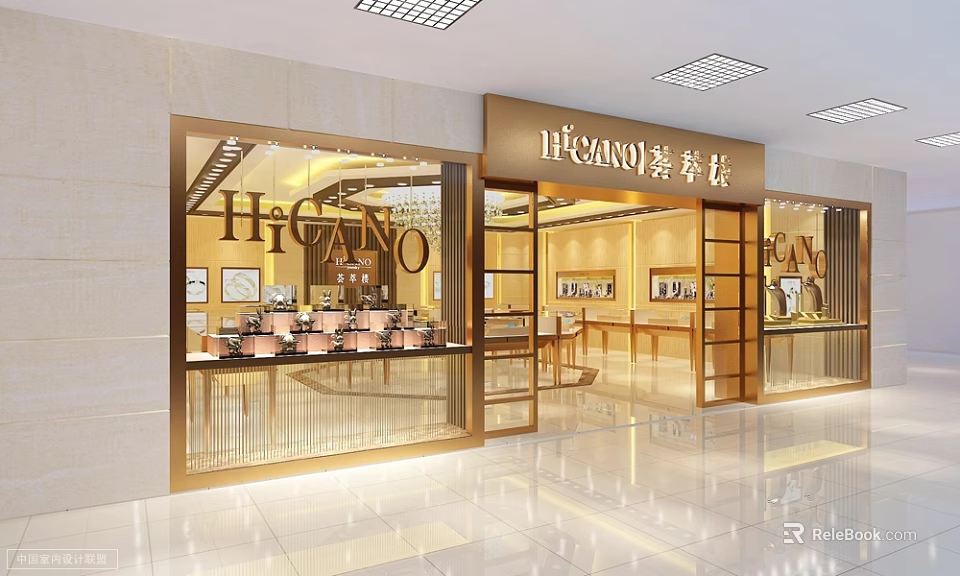Elegant Luxury Jewelry Store With Glass Front Display Windows Showcasing Exquisite Jewelry Collections 3d model 