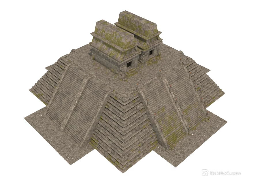 Ancient Architecture Featuring Pyramid Structure With Multi tiered Steps Top Buildings Stone And Moss Covered 3d model 