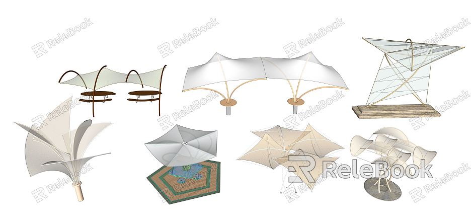 Modern Tensioned Film Square Park Landscape Features Structures Tensioned Film Setches model