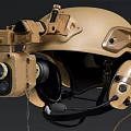 Tactical Military Helmet Featuring Night Vision Goggles Mounted Camera And Tactical Gear