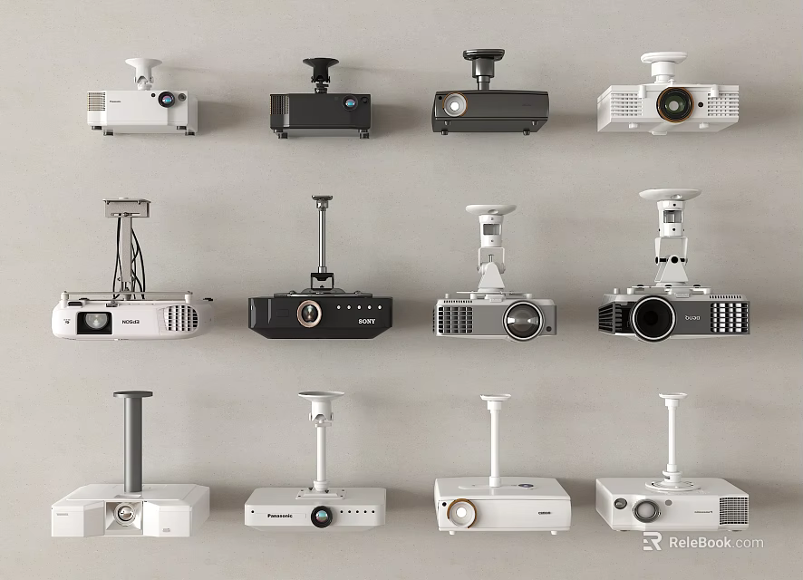 Various Projection Monitoring Projectors With Different Designs And Mounting Styles 3d model 