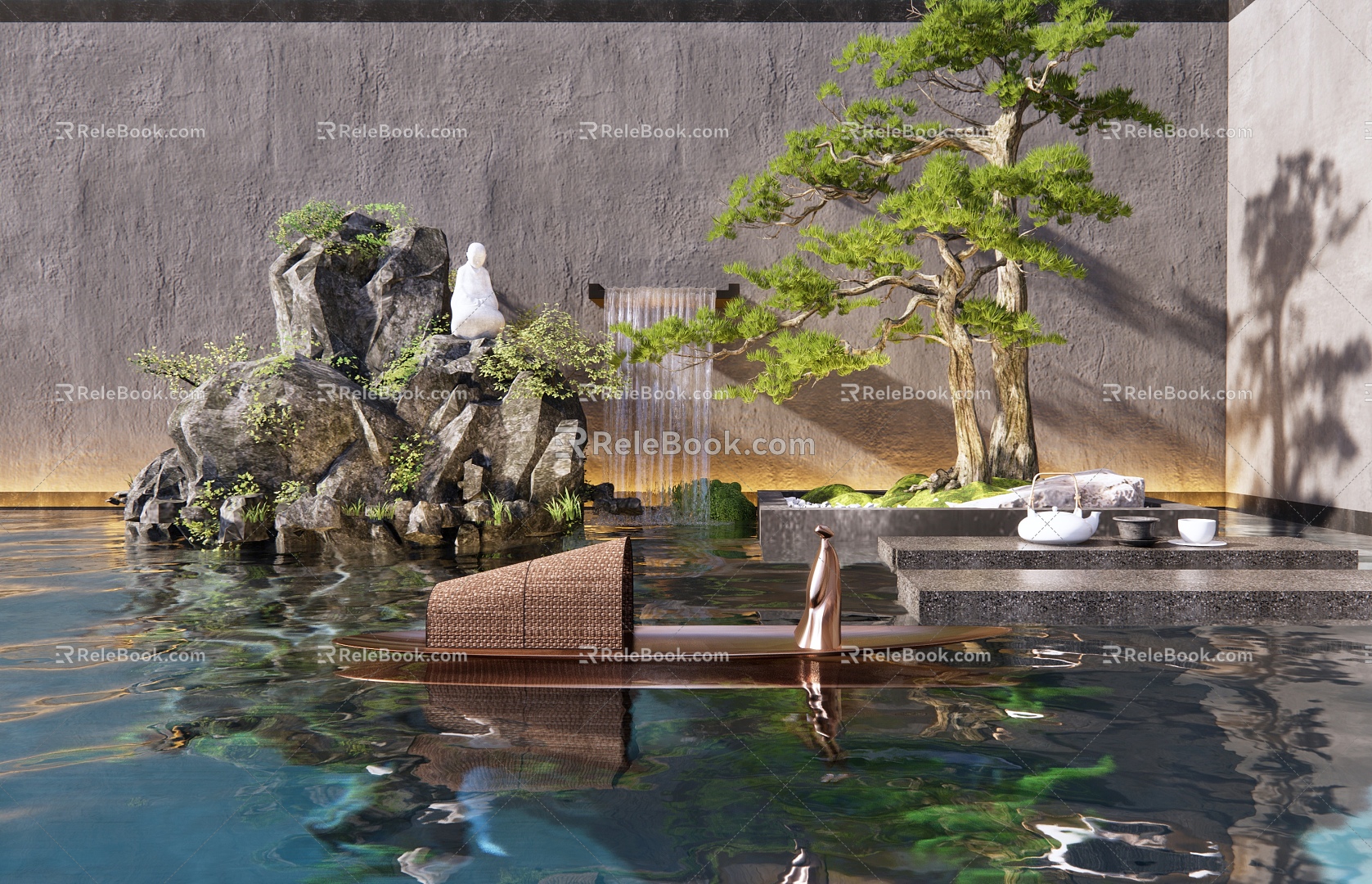 New Chinese-style rockery waterscape 3d model