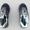 Navy Blue New Balance Retro Running Shoes With White Logo Gray Laces And Textured Sole
