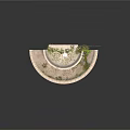 Modern Circular Stone Landscape With Central Mound Green Plants And Scattered Pebbles