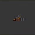 Character And Yellow Creature Near Metal Fence With Barrels Crates And Black Machine