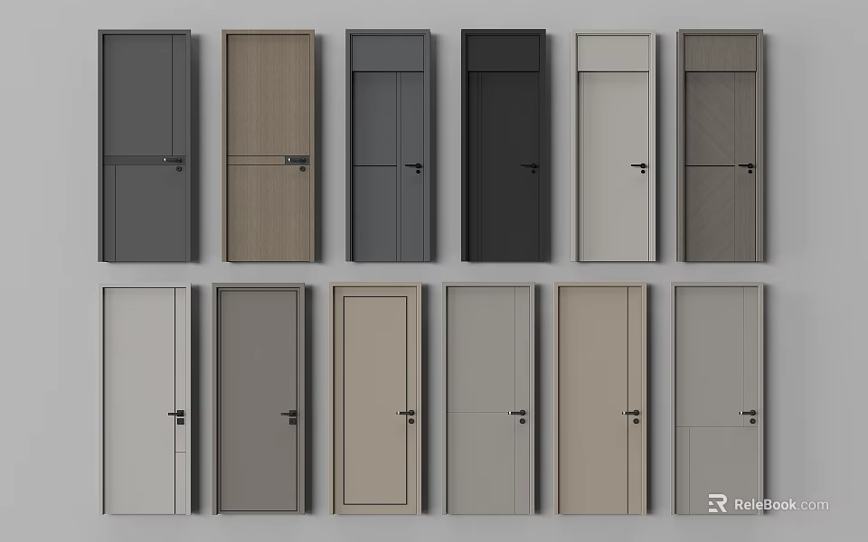 Various Styles Hinged Doors with Different Colors and Wooden Textures for Home Interior Design 3d model 