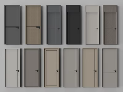 Various Styles Hinged Doors with Different Colors and Wooden Textures for Home Interior Design 3d model