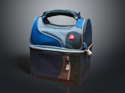 Portable Insulated Lunch Bag With Blue Gray Design Handle And Zipper Pockets 3d model