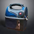 Portable Insulated Lunch Bag With Blue Gray Design Handle And Zipper Pockets
