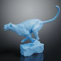 Detailed Blue Panther Sculpture Carving With Dynamic Running Pose On Stone Base