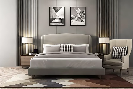 Modern background double bed lounge chair combination 3d model