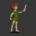 Red Haired Character In Green Leaf Outfit Holding Sword Standing On Black Base