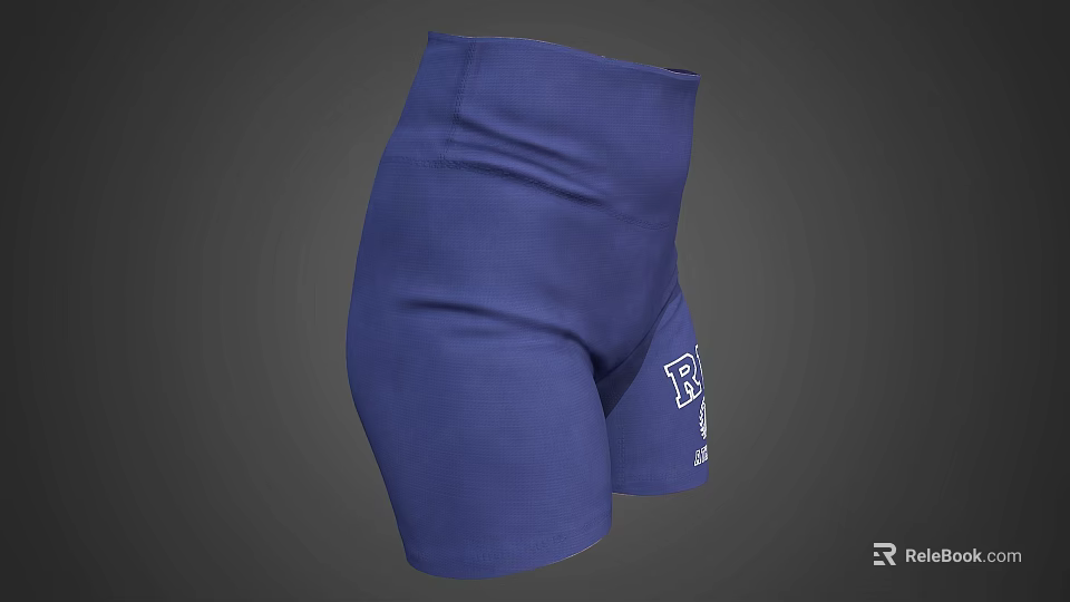 Blue High Waisted Stretchy Shorts With White Logo And Comfortable Fit 3d model 